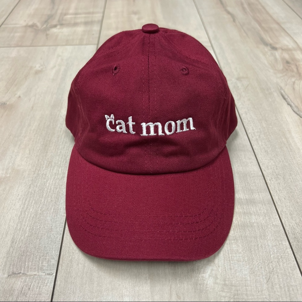 Unisex baseball hat- cat mom- burgundy